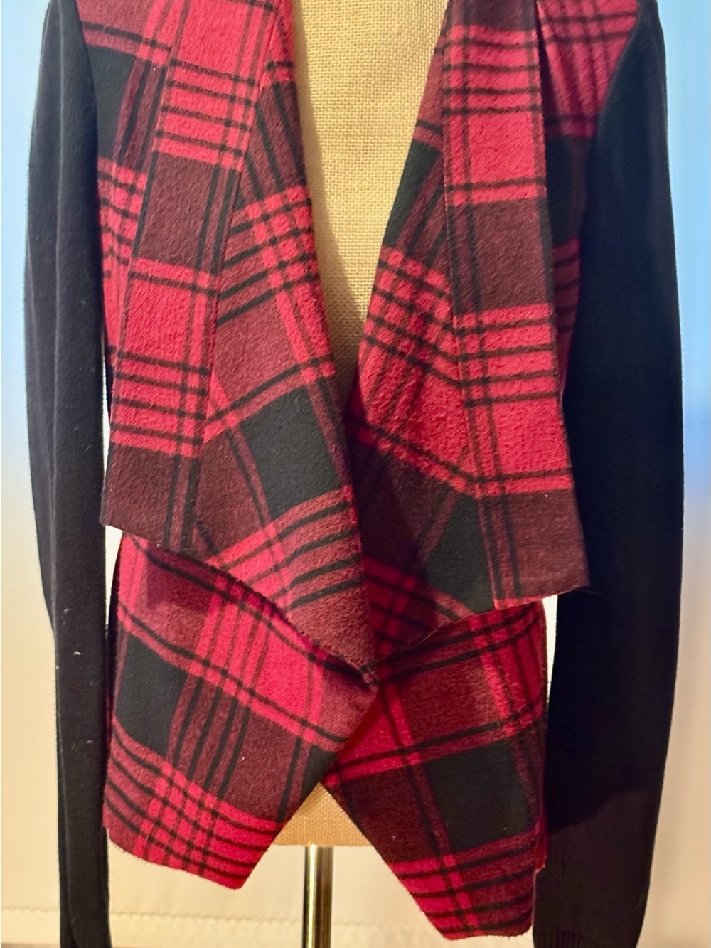 Michael Kors Red and Black Plaid Open Front Cardigan jacket, size 4